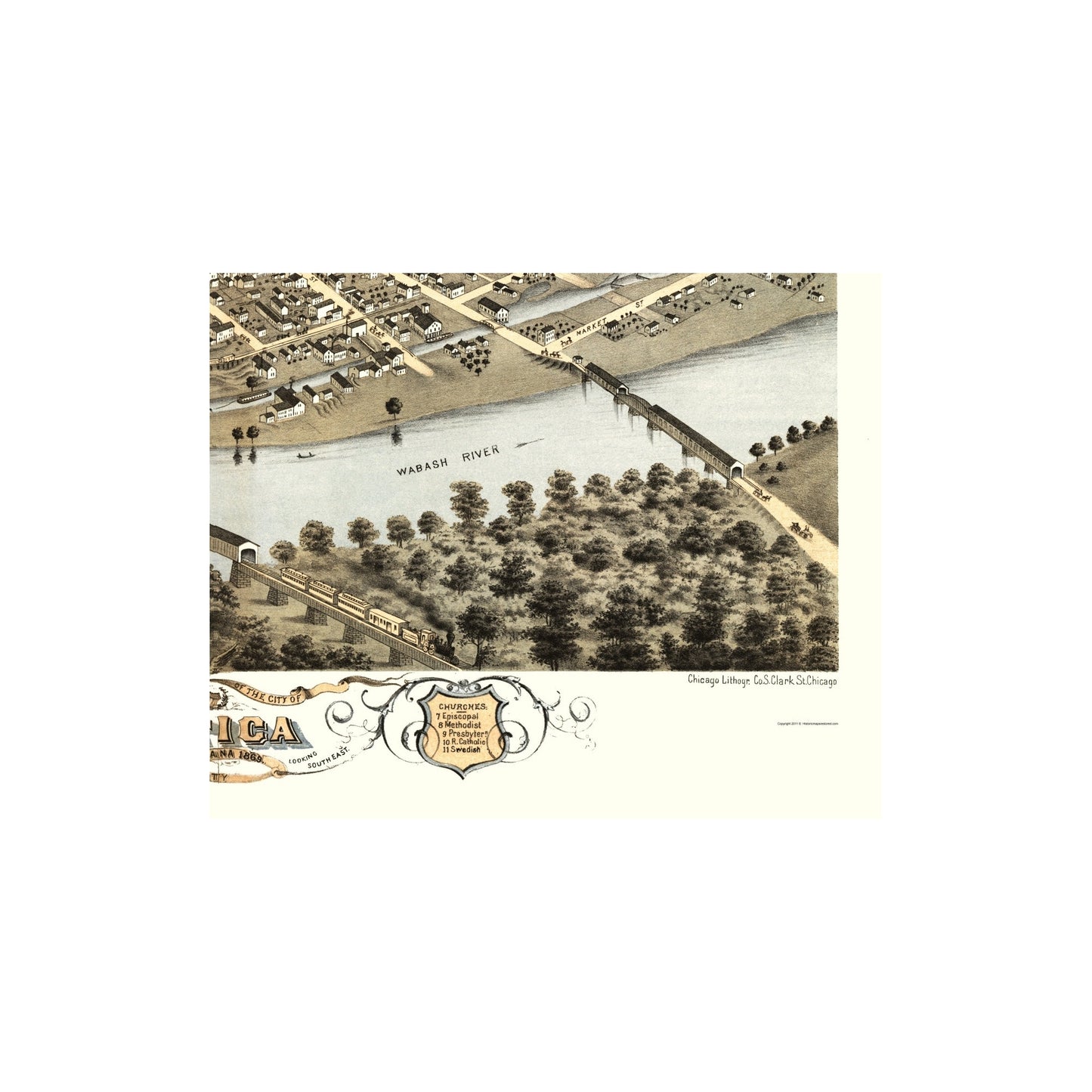 Historic Panoramic View - Attica Indiana - Ruger 1869 - Vintage Wall Art