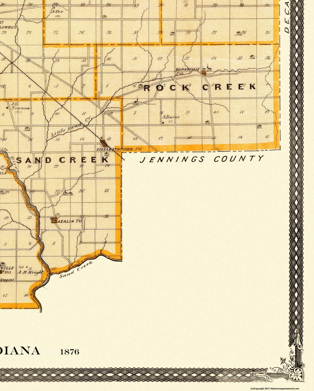 Historic County Map - Bartholomew County Indiana - Andreas 1876 - 23 X ...