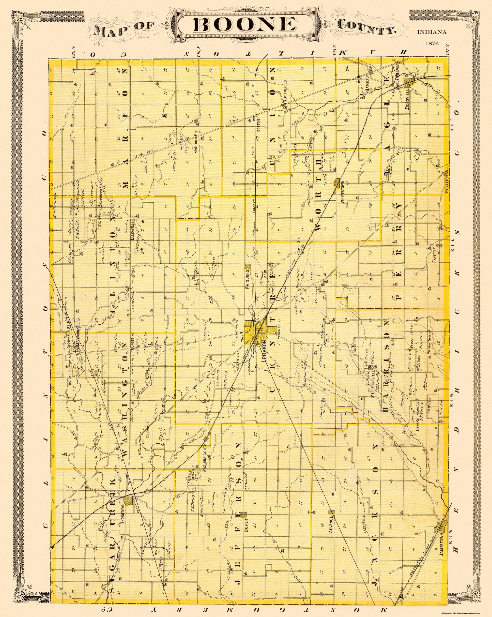 Historic County Map - Boone County Indiana - Andreas 1876 - 23 x 28.88 ...