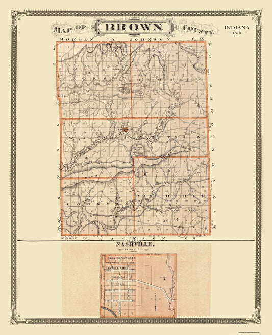 Historic County Map - Brown County Indiana - Andreas 1876 - 23 x 28.25 - Vintage Wall Art