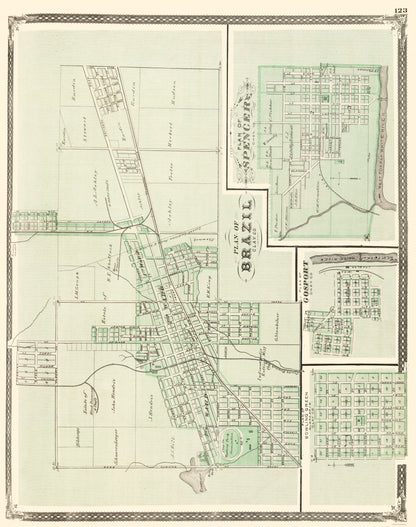 Historic City Map - Brazil Spencer Bowling Green Indiana - Baskin 1876 - 23 x 29.17 - Vintage Wall Art