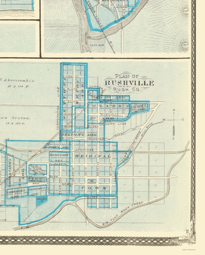 Historic City Map - Brookeville Rushville Aurora Lawrenceburgh Indiana - Baskin 1876 - 23x28 - Vintage Wall Art