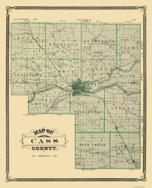 Historic County Map - Cass County Indiana - Andreas 1876 - 23 x 28.44 - Vintage Wall Art