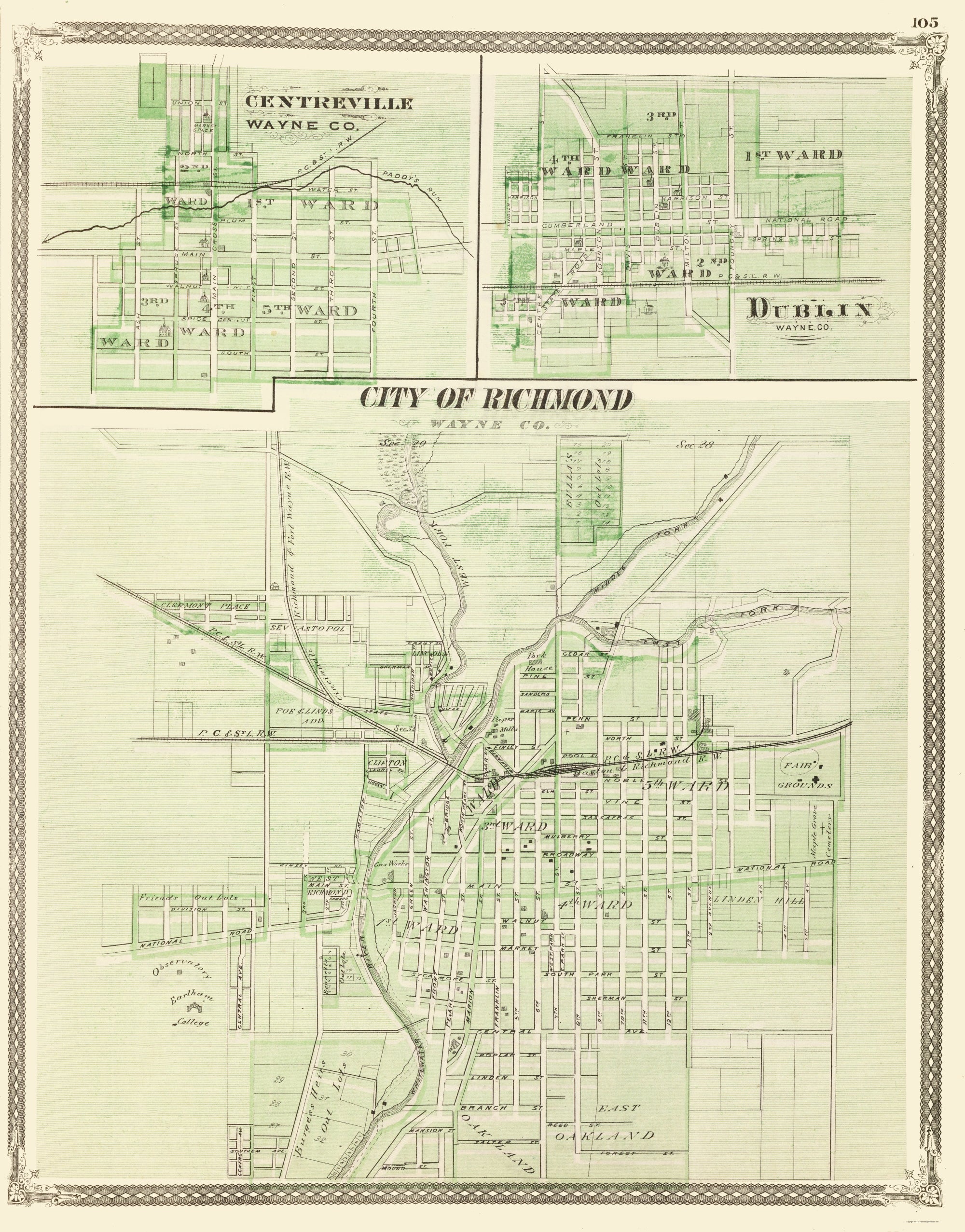 Historic City Map - Centreville Dublin Richmond Indiana - Baskin 1876 ...