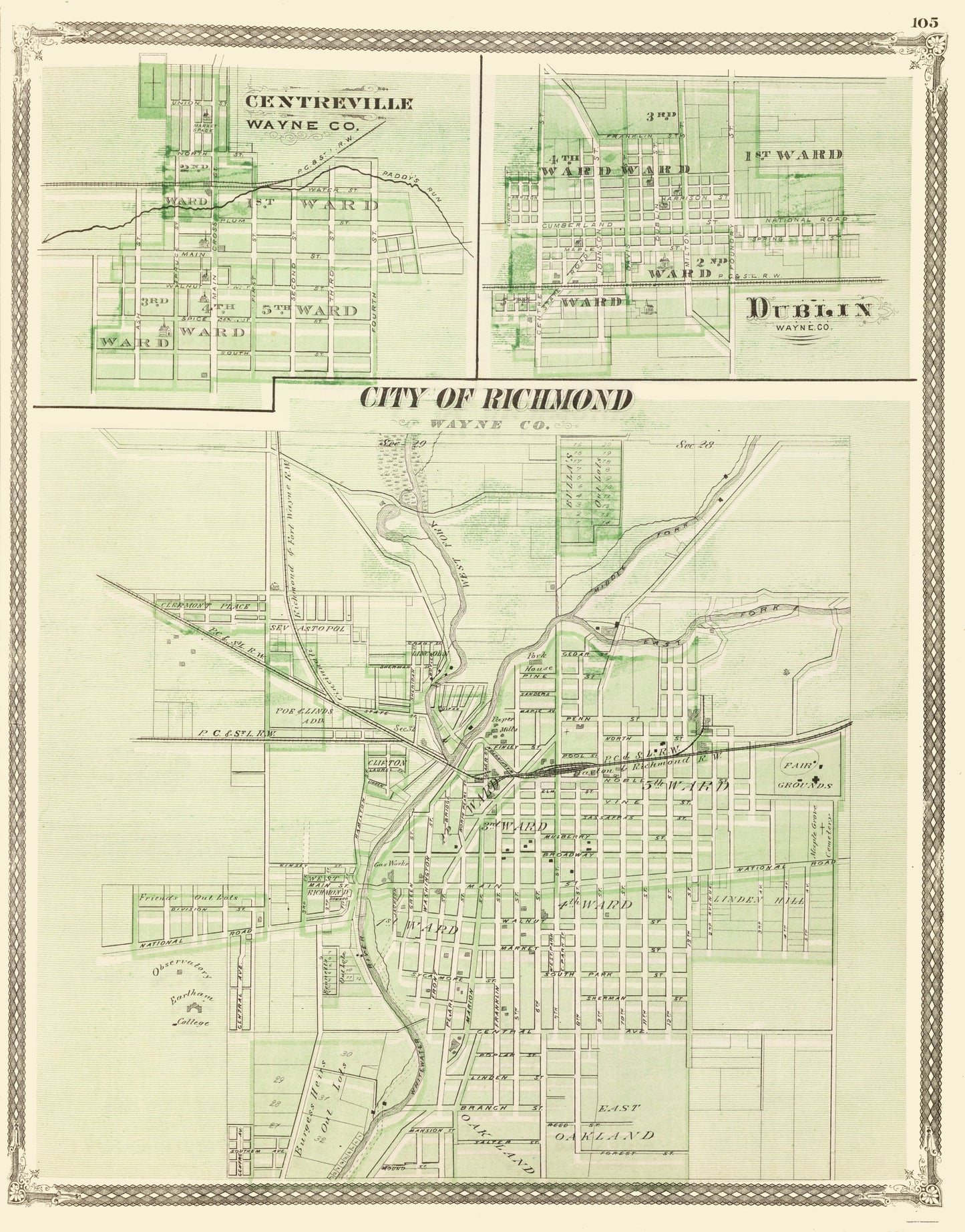 Historic City Map - Centreville Dublin Richmond Indiana - Baskin 1876 - 23 x 29.37 - Vintage Wall Art