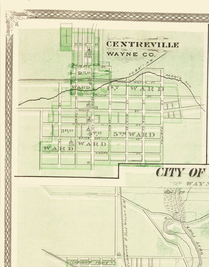 Historic City Map - Centreville Dublin Richmond Indiana - Baskin 1876 - 23 x 29.37 - Vintage Wall Art