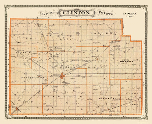 Historic County Map - Clinton County Indiana - Andreas 1876 - 28.25 x 23 - Vintage Wall Art