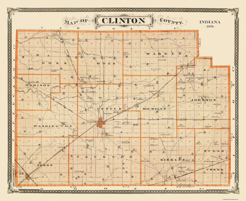 Historic County Map - Clinton County Indiana - Andreas 1876 - Vintage ...