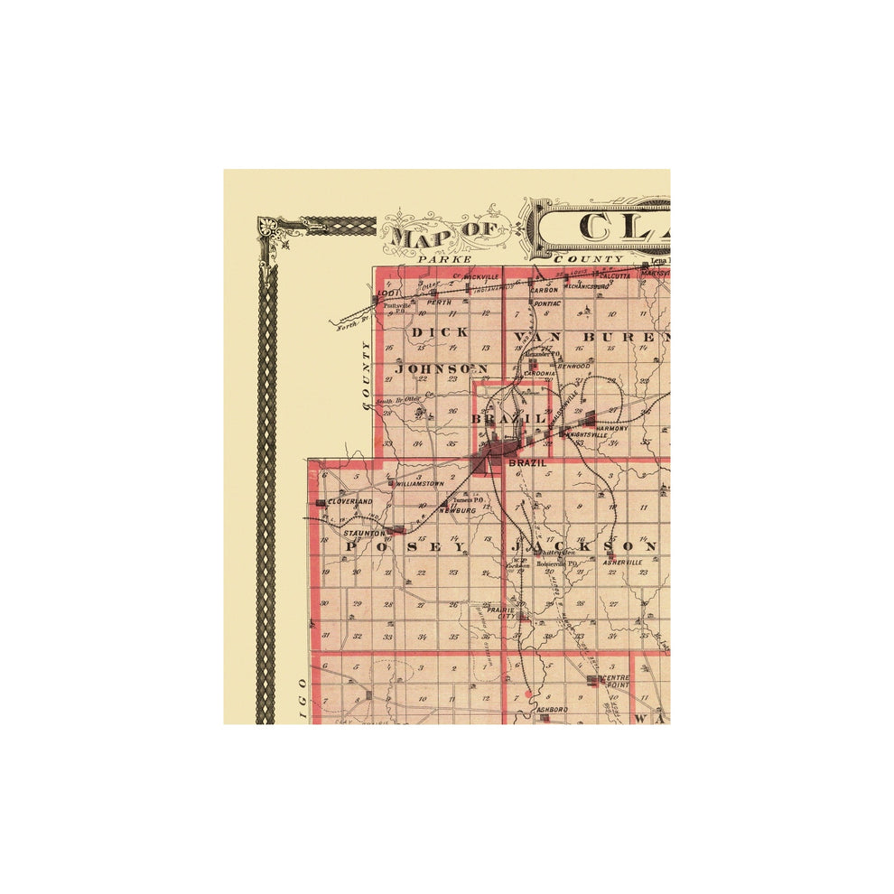 Historic County Map - Clay County Indiana - Andreas 1876 - 23 x 28.63 ...