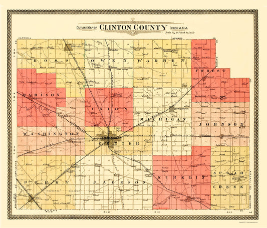 Historic County Map - Clinton County Indiana -Andreas 1903 - 23 x 26.95 - Vintage Wall Art