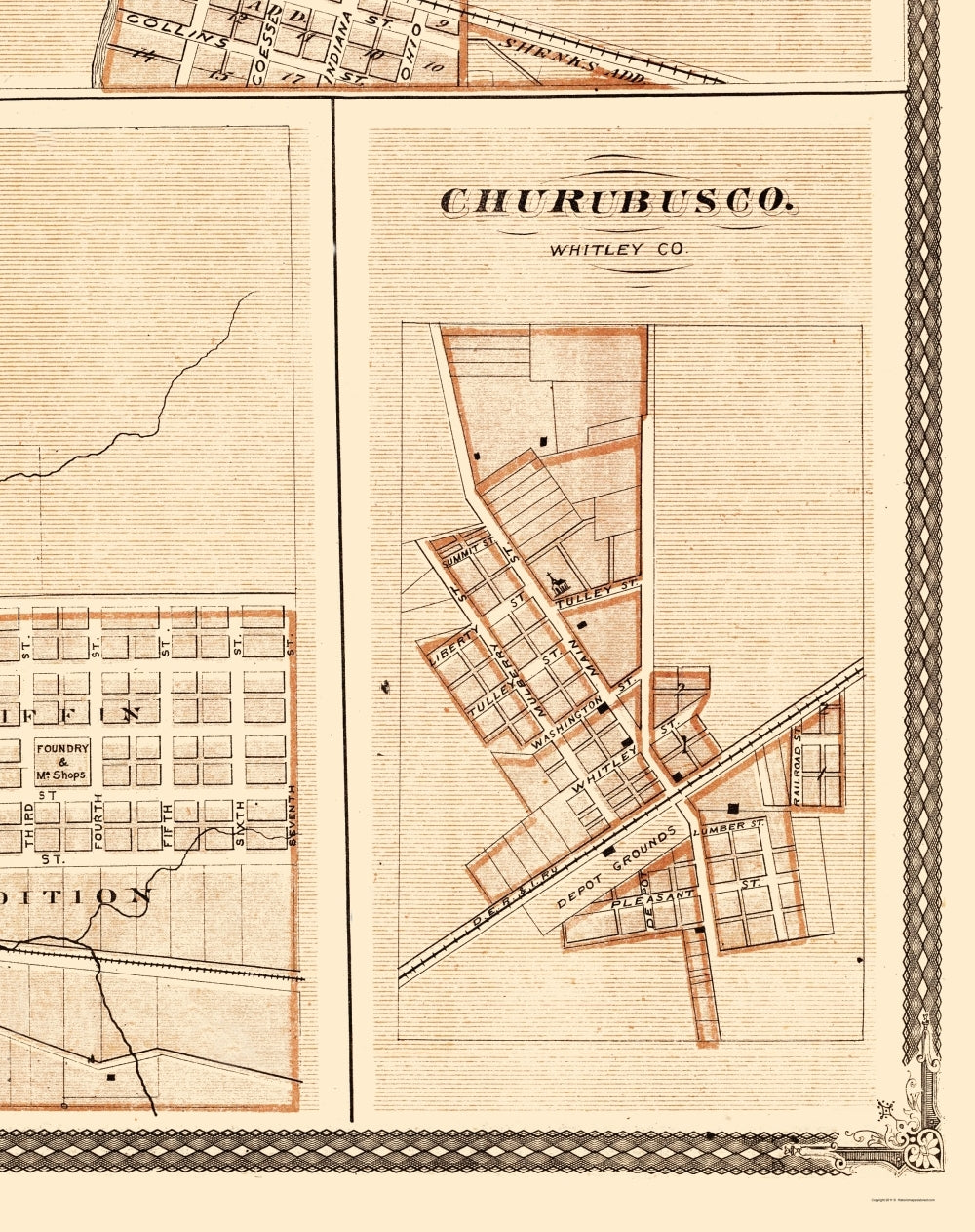 Historic City Map - Columbus City Abion Churubusco Indiana - Baskin 1876 - 23 x 29.06 - Vintage Wall Art