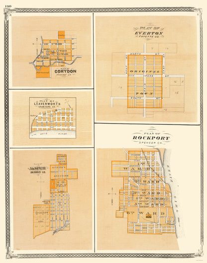 Historic City Map - Corydon Everton Leavenworth Jasper Indiana - Baskin 1876 - 23 x 29.32 - Vintage Wall Art