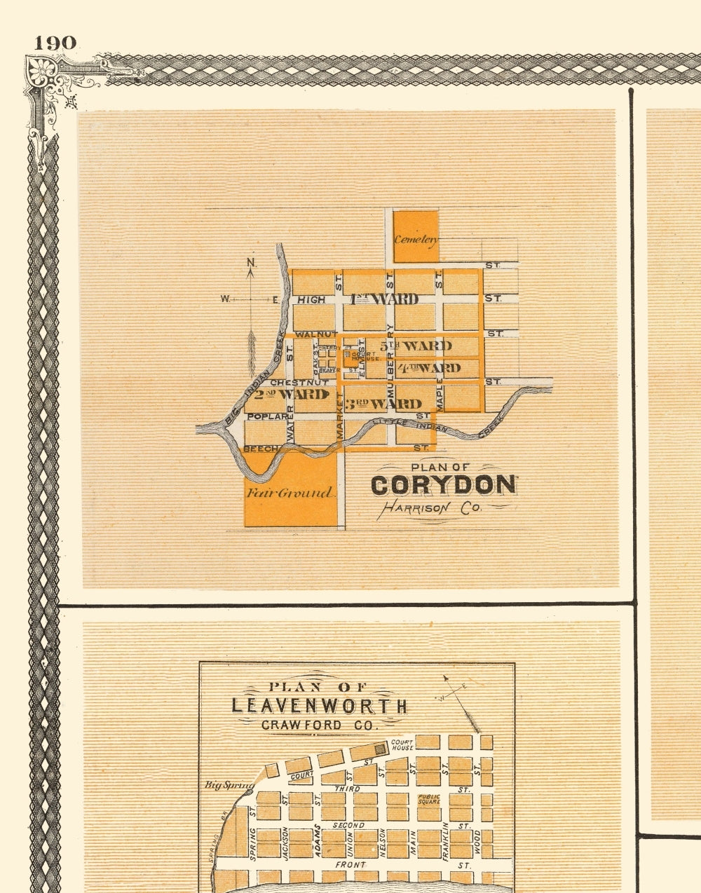 Historic City Map - Corydon Everton Leavenworth Jasper Indiana - Baskin 1876 - 23 x 29.32 - Vintage Wall Art