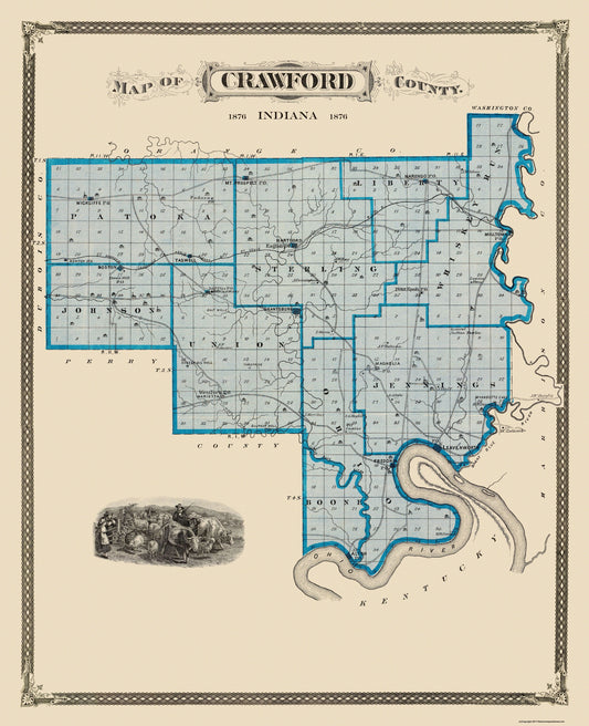 Historic County Map - Crawford County Indiana - Andreas 1876 - 23 x 28.31 - Vintage Wall Art