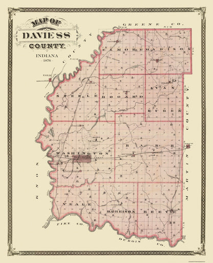 Historic County Map - Daviess County Washington - Andreas 1876 - 23 x 28.31 - Vintage Wall Art