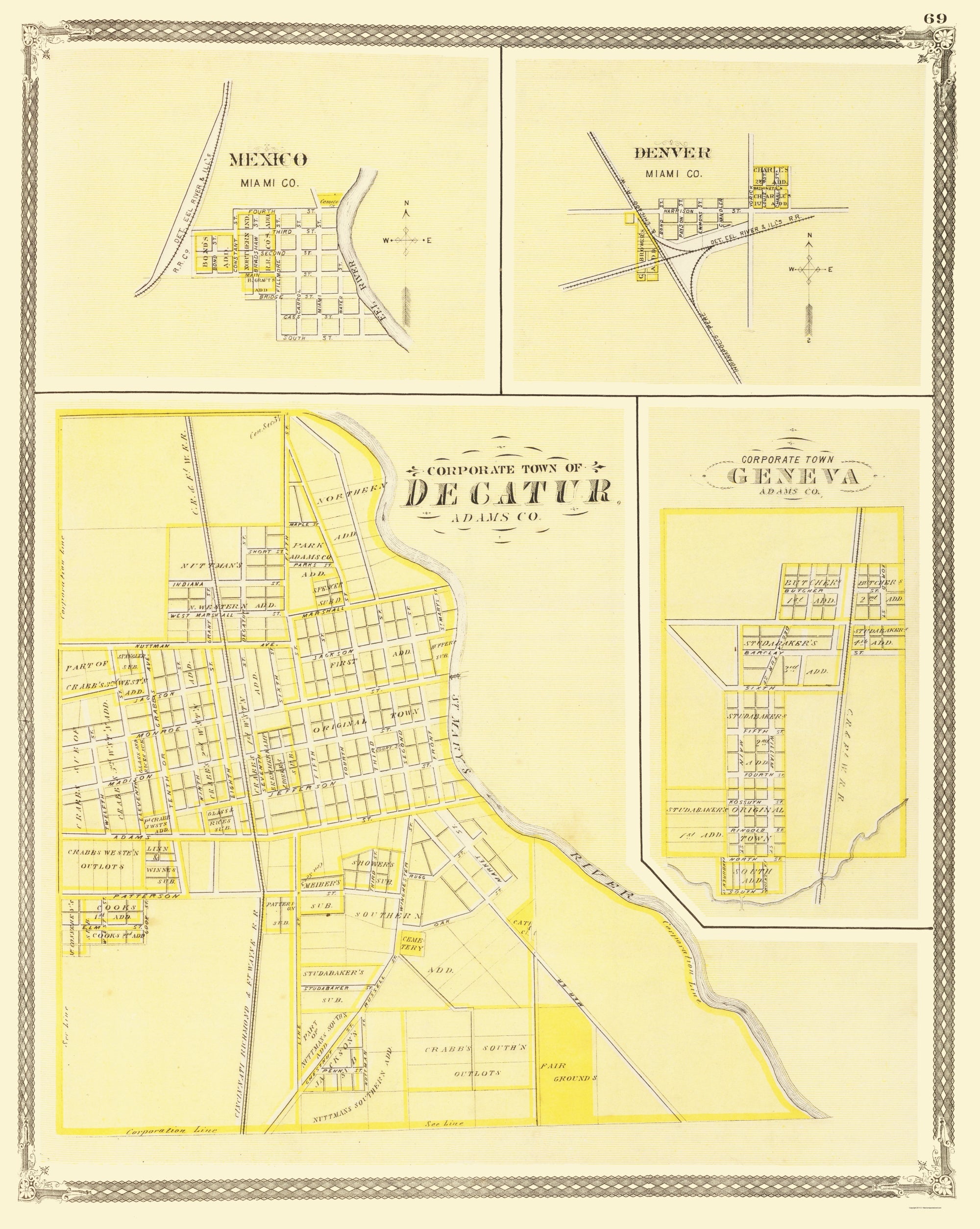 Historic City Map - Decatur Indiana - Baskin 1876 - 23 x 28.84 - Vinta ...