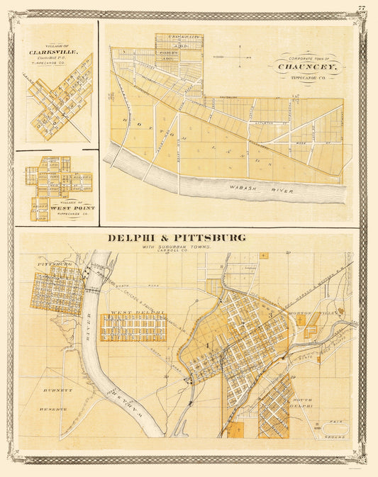 Historic City Map - Delphi Indiana - Baskin 1876 - 23 x 29.03 - Vintage Wall Art