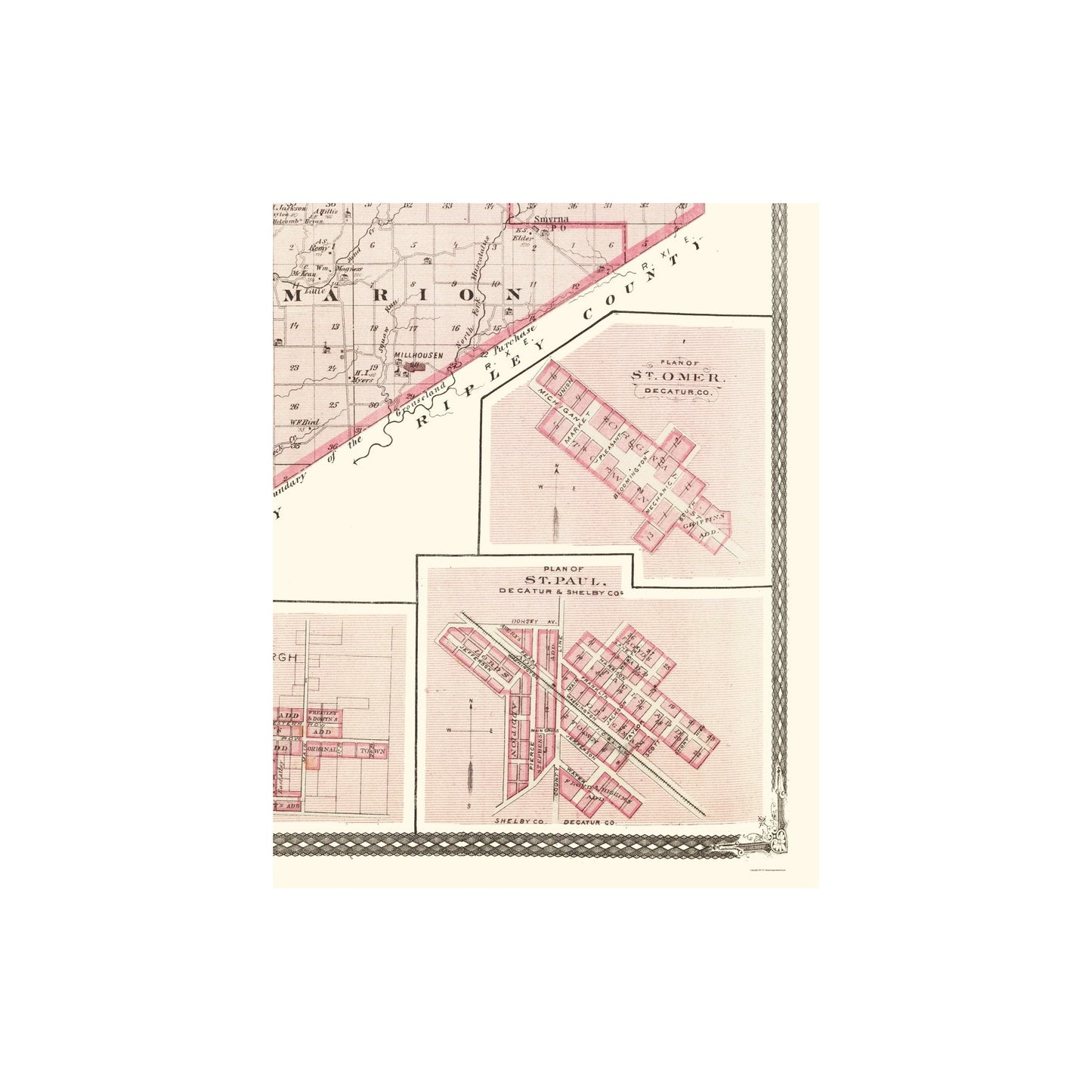 Historic County Map - Decatur County Indiana - Baskin 1876 - 23 x 28.8 ...