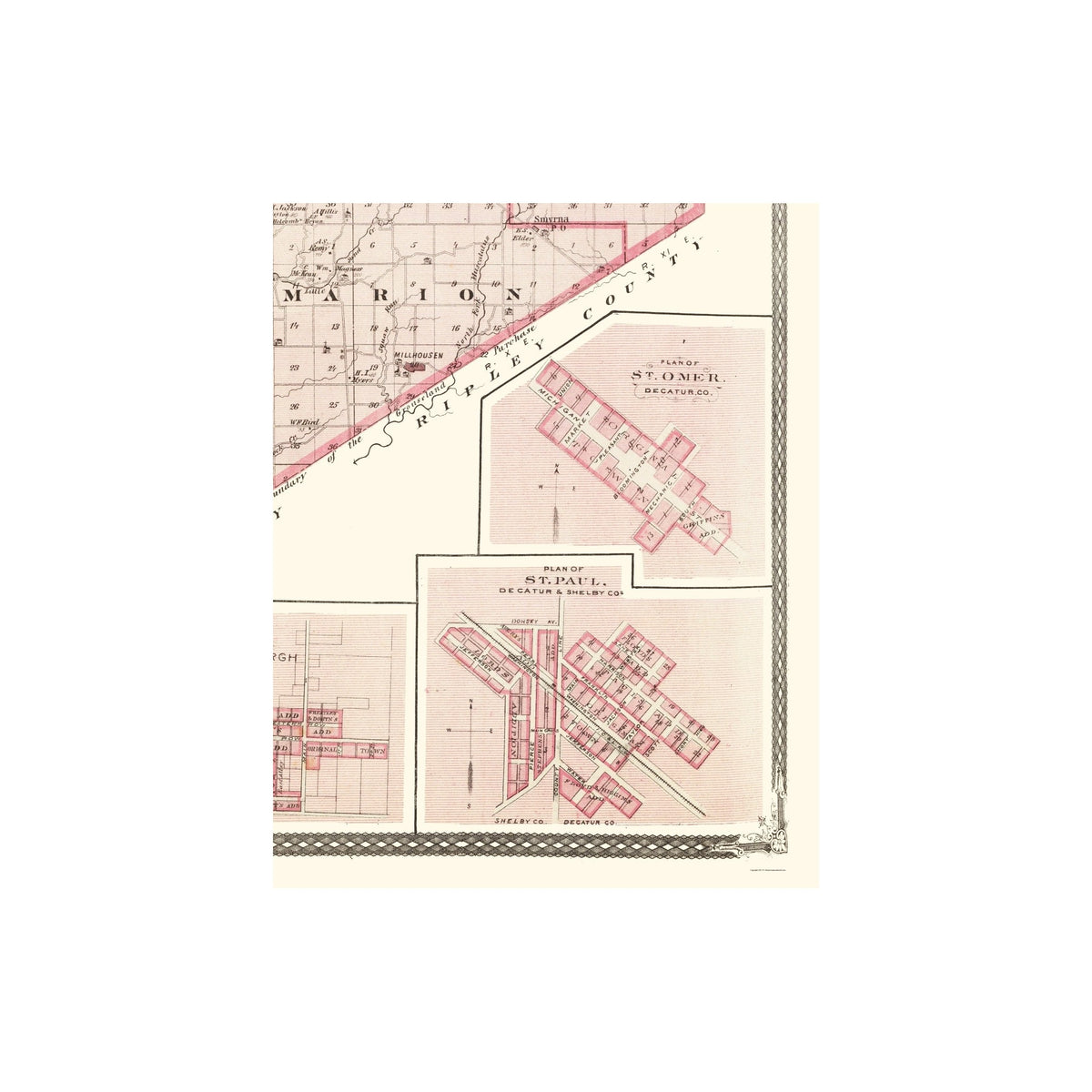 Vintage Decatur Map Historic County Map - Decatur County Indiana - Baskin 1876 - Vintage W ...