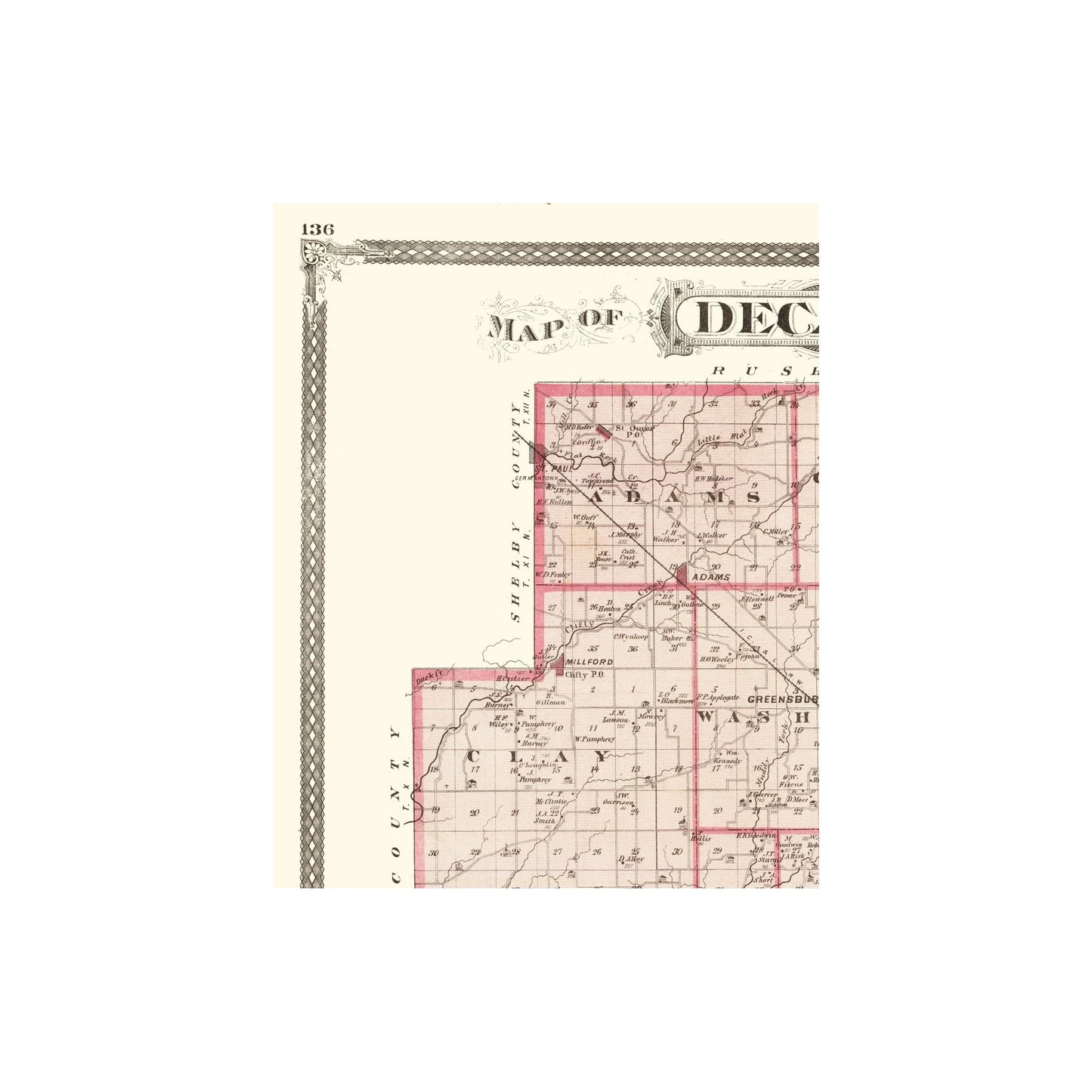 Historic County Map - Decatur County Indiana - Baskin 1876 - 23 x 28.8 ...
