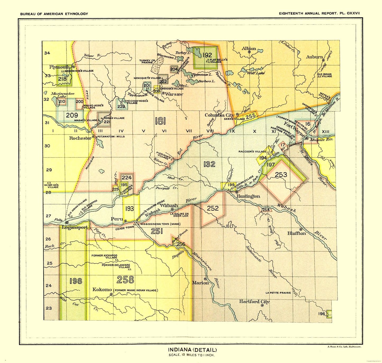 Historic State Map - Indiana - Hoen 1896 - 24.19 x 23 - Vintage Wall Art