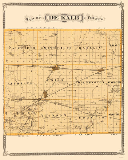 Historic County Map - De Kalb County Indiana - Baskin 1876 - 23 x 28.60 - Vintage Wall Art