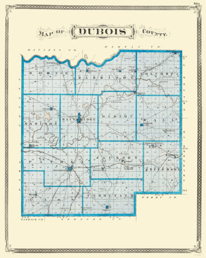 Historic County Map - Dubois County Indiana - Baskin 1876 - 23 x 28.81 - Vintage Wall Art