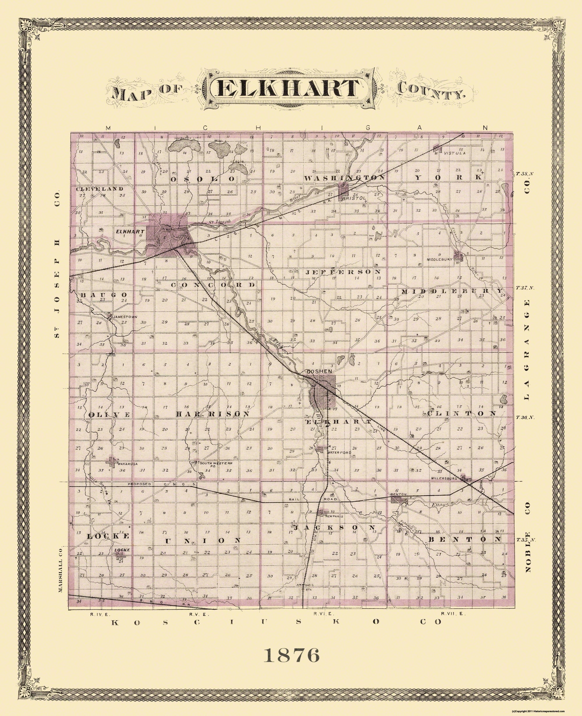 Historic County Map - Elkhart County Indiana County - Andreas 1876 - 2 ...