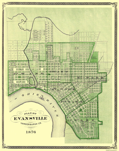 Historic City Map - Evansville Indiana - Baskin 1876 - 23 x 29.13 - Vintage Wall Art