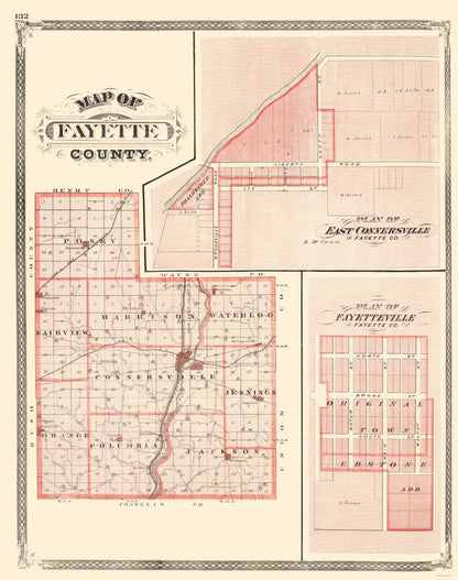 Historic County Map - Fayette County Indiana - Baskin 1876 - 23 x 29.16 - Vintage Wall Art