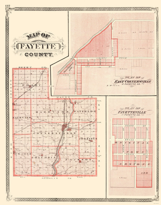 Historic County Map - Fayette County Indiana - Baskin 1876 - 23 x 29.16 - Vintage Wall Art