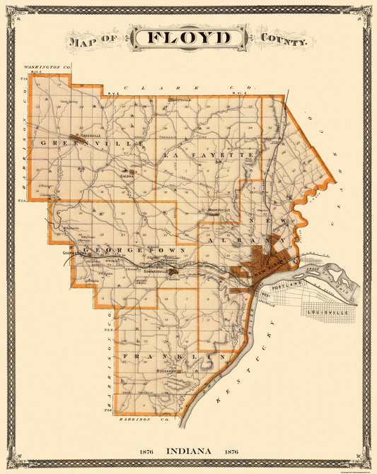 Historic County Map - Floyd County Indiana - Andreas 1876 - 23 x 29 - Vintage Wall Art