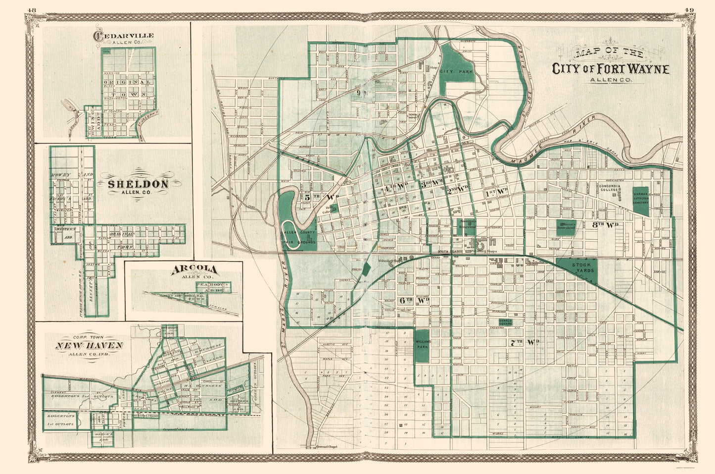 Historic City Map - Fort Wayne Indiana - Baskin 1876 - 23 x 34.74 - Vintage Wall Art