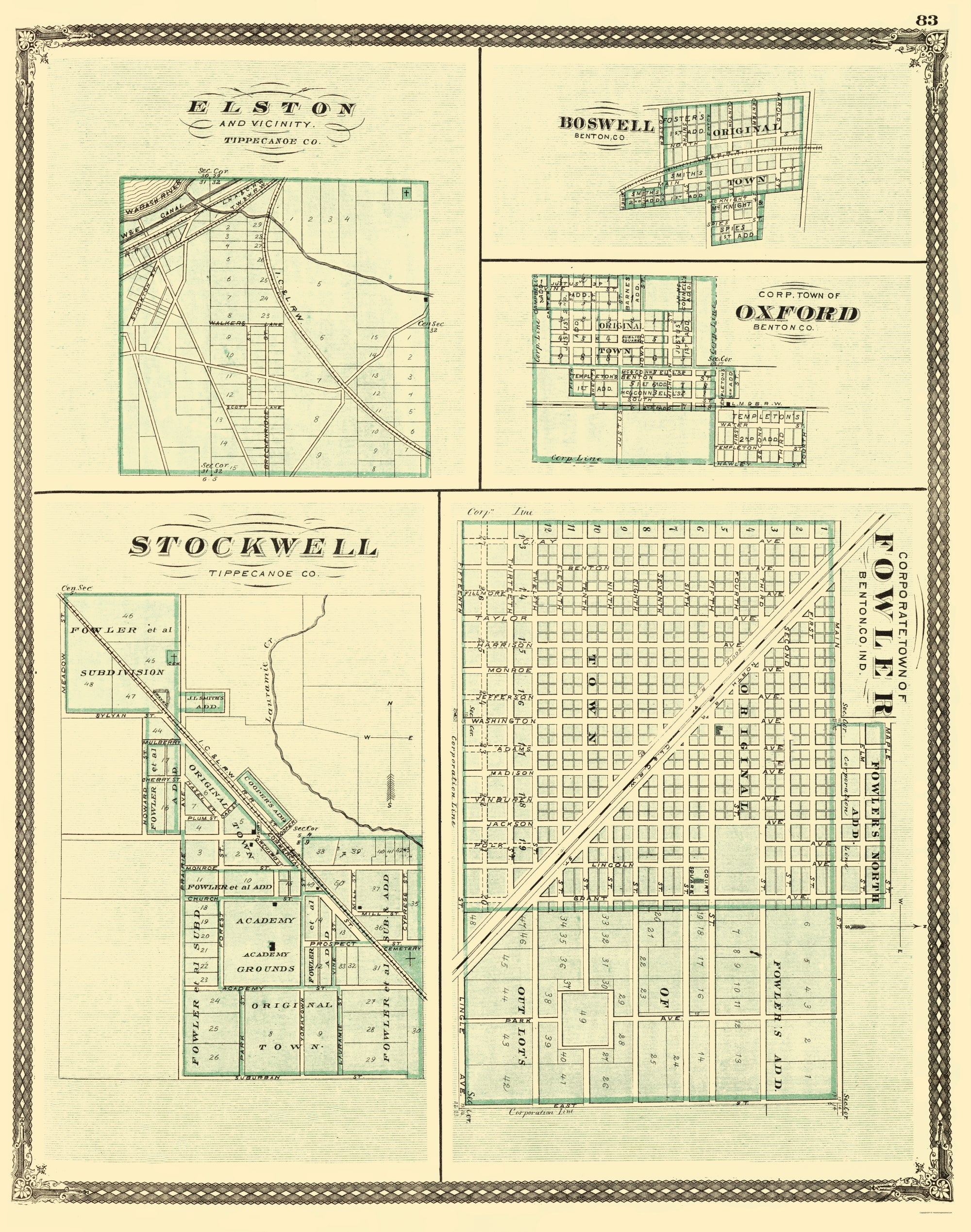 Fowler Indiana Map Historic City Map - Fowler Indiana - Baskin 1876 - 23 x 29.18 - Vintag ...