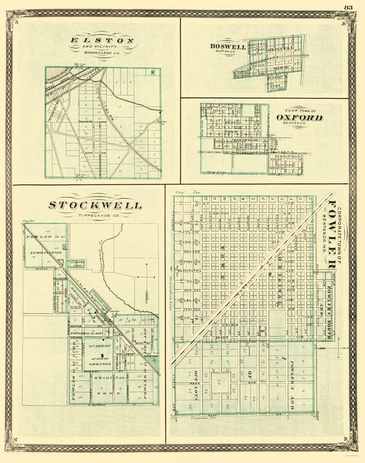 Historic City Map - Fowler Indiana - Baskin 1876 - 23 x 29.18 - Vintage Wall Art