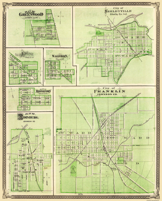 Historic City Map - Franklin Shelbyville Greenwood Indiana - Baskin 1876 - 23 x 28.56 - Vintage Wall Art