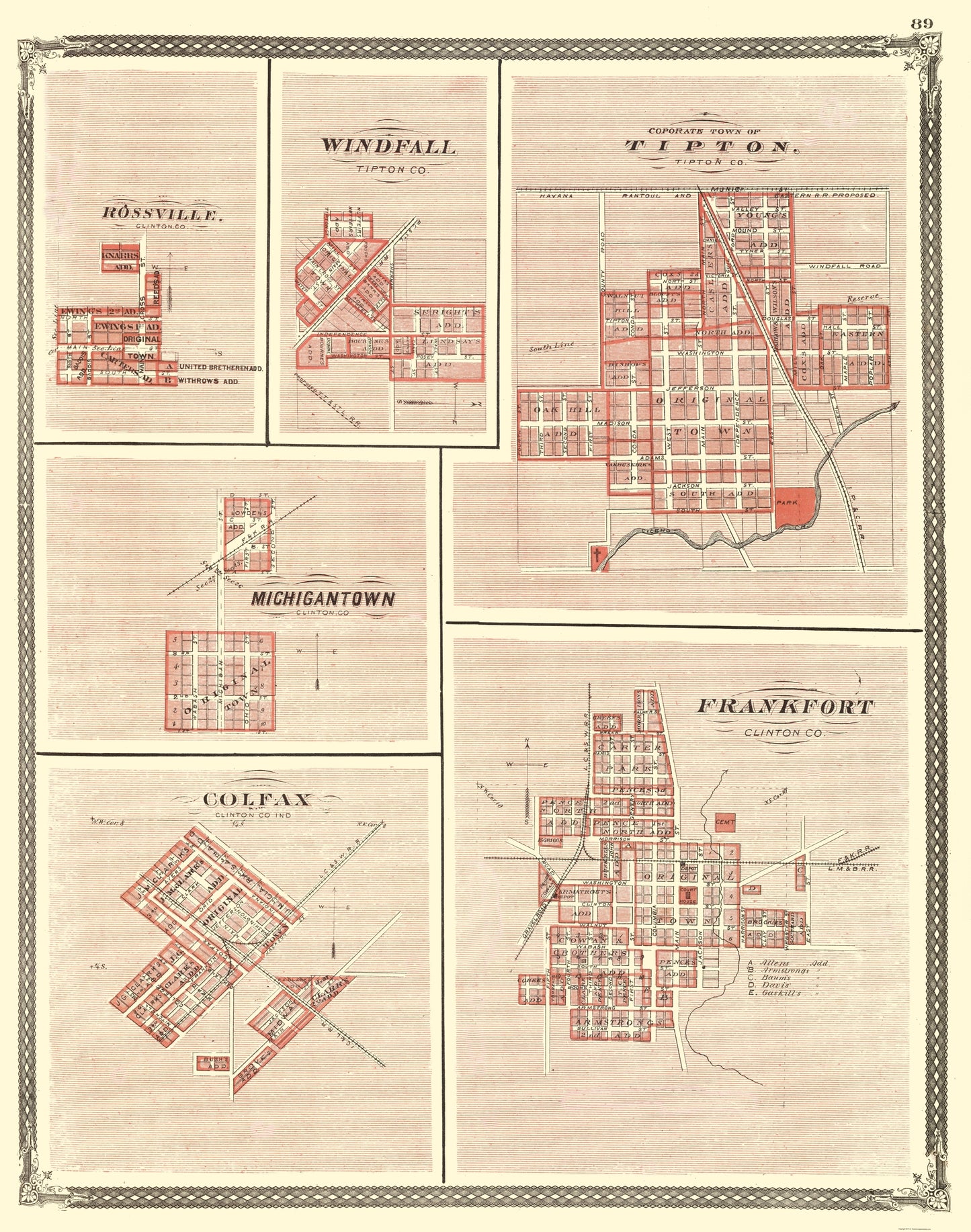 Historic City Map - Frankfort Colfax Michigantown Tipton Indiana - Baskin 1876 - 23 x 29.20 - Vintage Wall Art