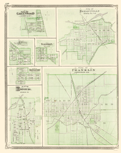 Historic City Map - Franklin Shelbyville Greenwood Edinburg Indiana - Baskin 1876 - 23x29 - Vintage Wall Art