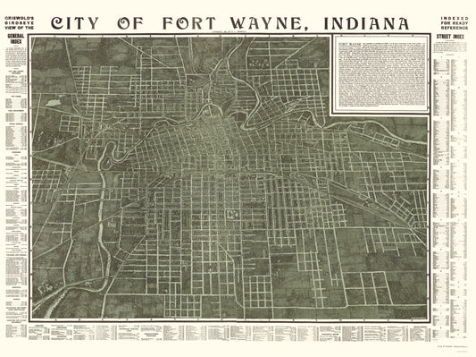 Historic Panoramic View - Fort Wayne Indiana - Hixson 1907 - 23 x 30.73 - Vintage Wall Art