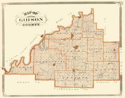 Historic County Map - Gibson County Indiana - Baskin 1876 - 23 x 29.15 - Vintage Wall Art