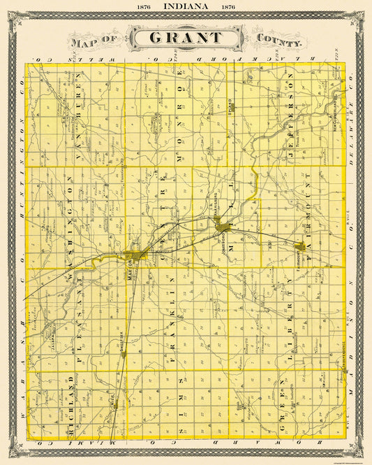 Historic County Map - Grant County Indiana - Andreas 1876 - 23 x 28.69 - Vintage Wall Art