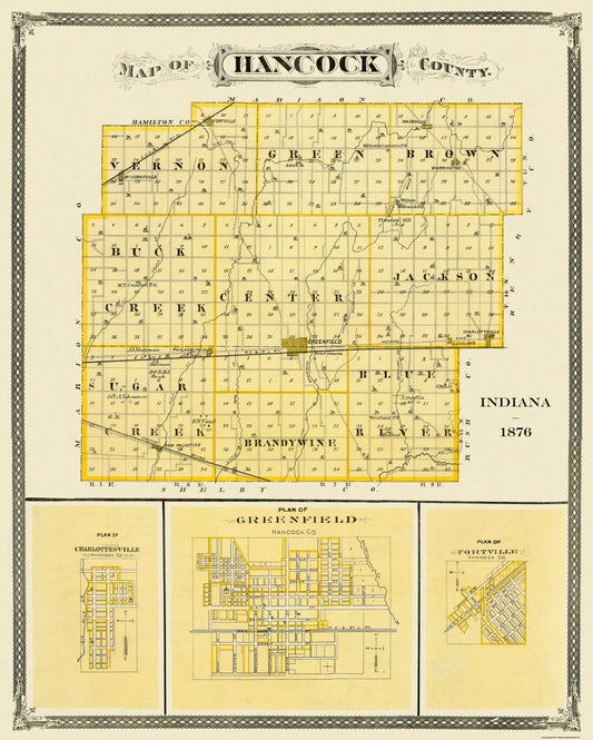 Historic County Map - Hancock County Indiana - Andreas 1876 - 23 x 28.69 - Vintage Wall Art