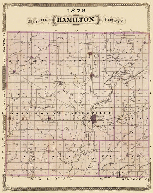 Historic County Map - Hamilton County Indiana - Andreas 1876 - 23 x 29.06 - Vintage Wall Art