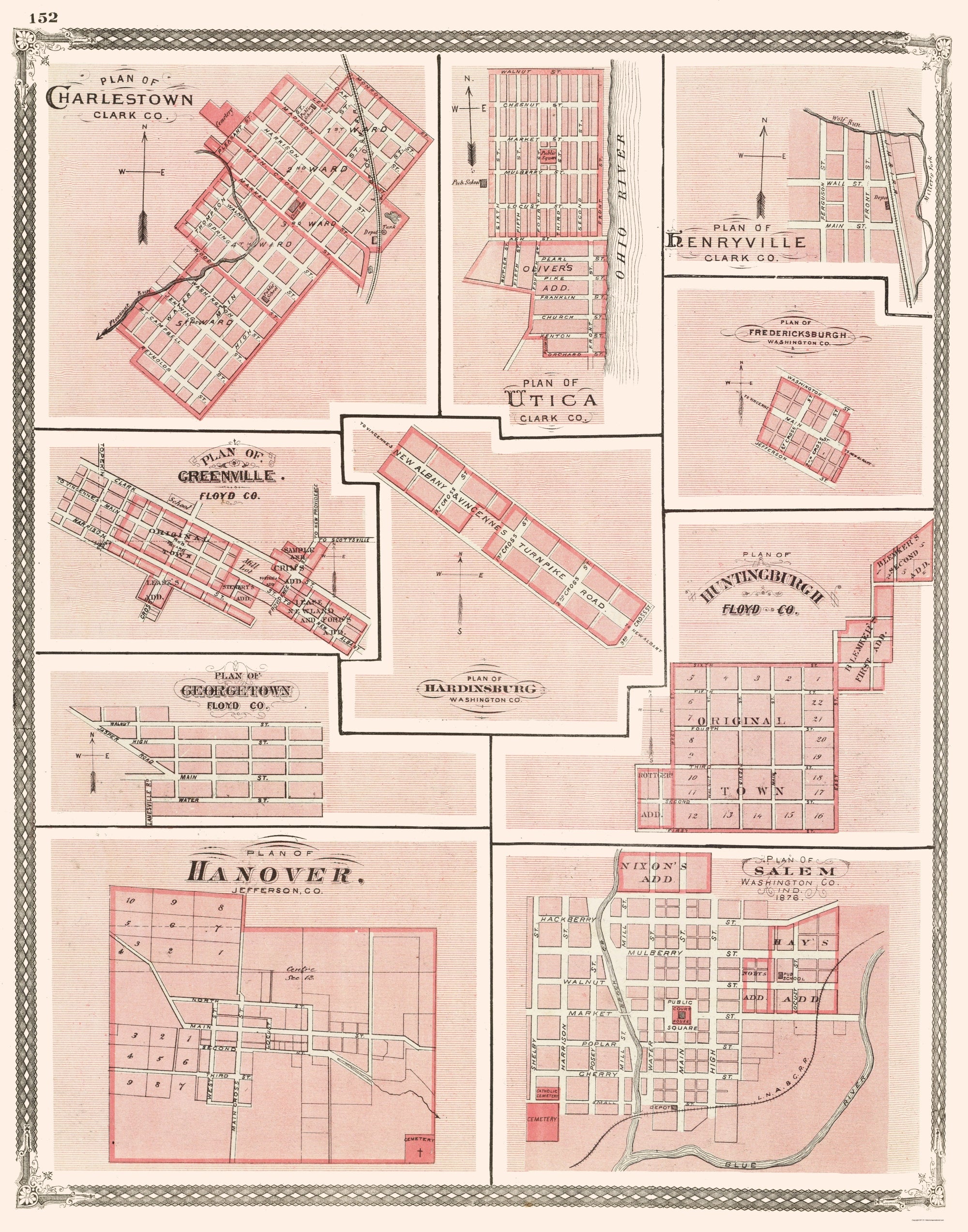 Historic City Map - Hanover Charlestown Utica Salem Greenville Indiana ...