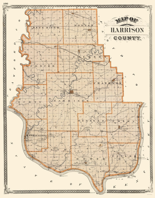 Historic County Map - Harrison County Indiana - Baskin 1876 - 23 x 29.31 - Vintage Wall Art