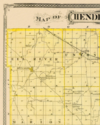 Historic County Map - Hendricks County Indiana - Andreas 1876 - 23 x 28.63 - Vintage Wall Art