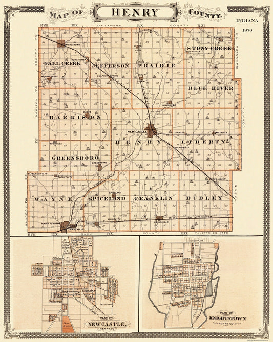 Historic County Map - Henry County Indiana - Andreas 1876 - 23 x 28.88 - Vintage Wall Art