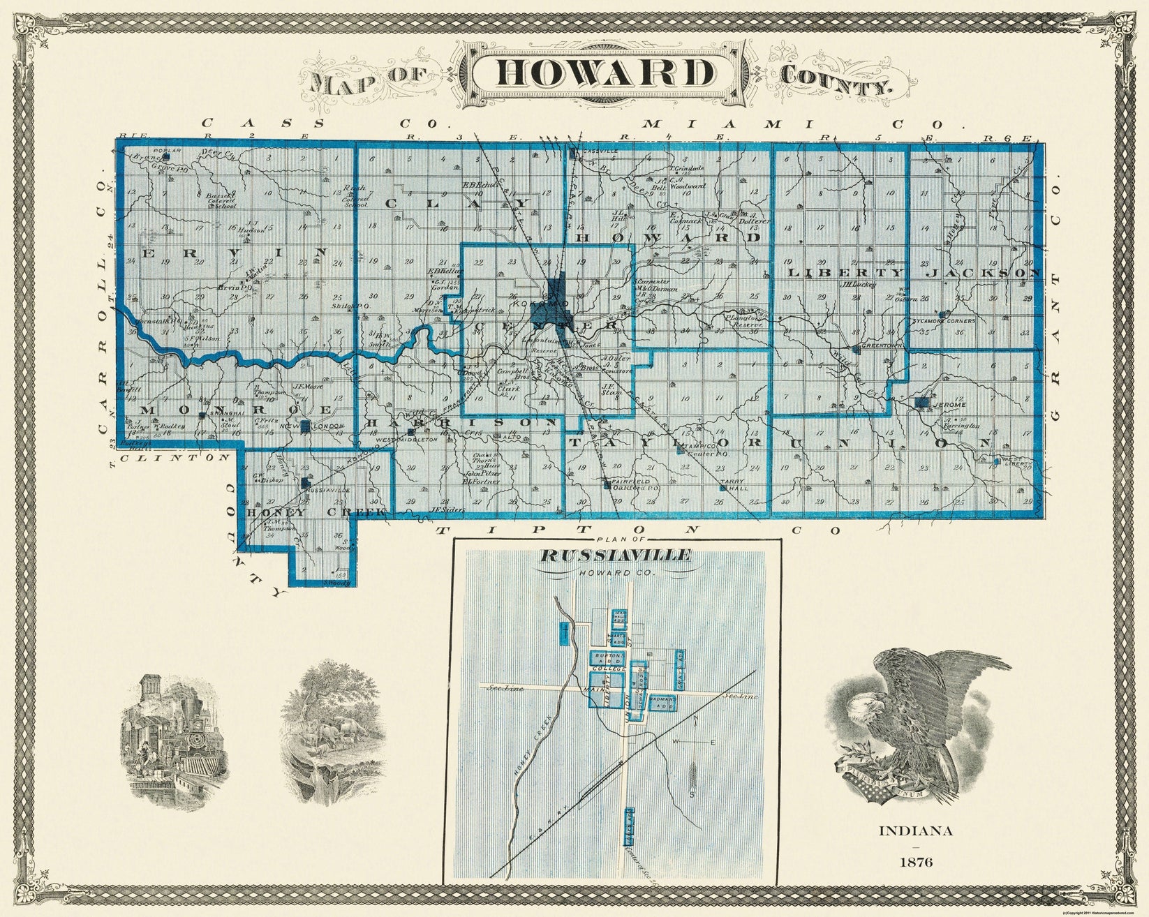 Historic County Map - Howard County Indiana - Andreas 1876 - Vintage W ...