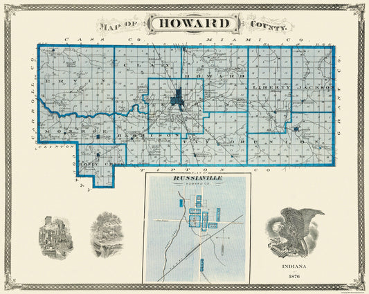 Historic County Map - Howard County Indiana - Andreas 1876 - 28.81 x 23 - Vintage Wall Art