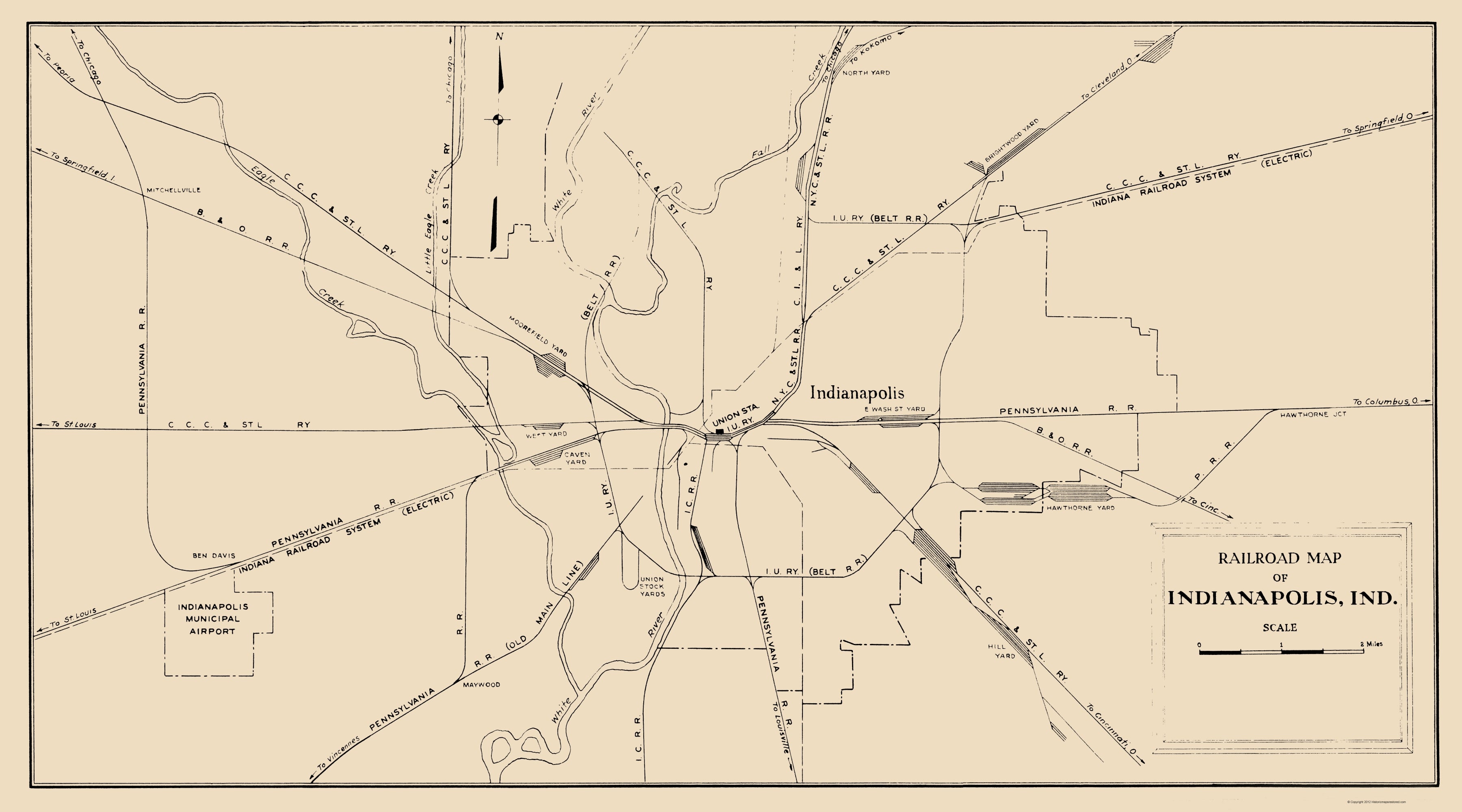 Railroad Map - Indianapolis Indiana Railroad - Monon Railway 1950 - 23 ...